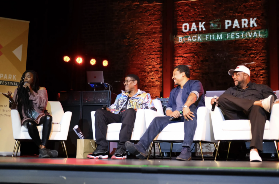 CR Capers, Christopher Martin, Khalil Kain and Alonzo Williams at night four of the Oak Park Black Film Festival, which celebrated the 50-year anniversary of hip-hop. Joshua Cosico, courtesy photo  Director Lagueria Davis discusses the documentary “Black Barbie” at the Oak Park Black Film Festival. Joshua Cosico, courtesy photo